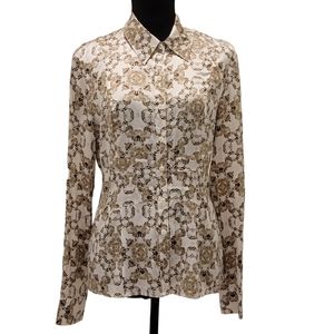 Cache Silk Peplum Button-Down Blouse